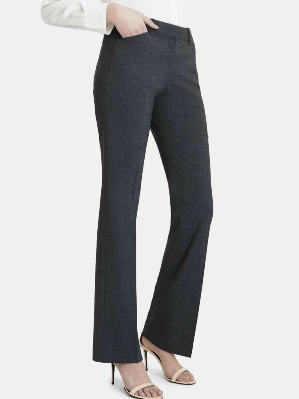 THEORY MAX C3 STRAIGHT MID-RISE SEVONA STRETCH WOOL PANT CHARCOAL